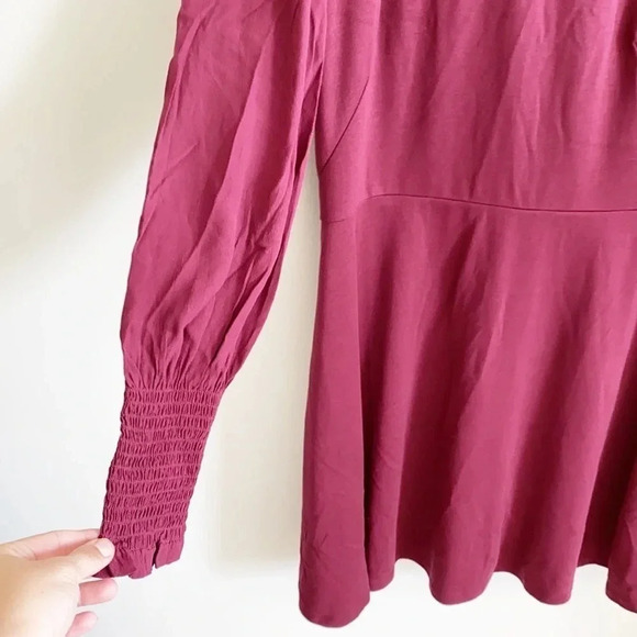 LOFT Burgundy Smocked Cuff fit & flare Dress - Picture 6 of 10